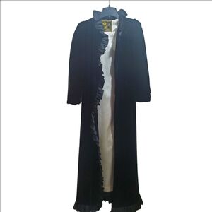 Vintage 1930's JENNY Black Velvet Opera Coat Ruffled Satin Collar Satin Lined